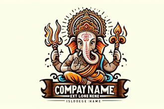 make an amazing ganesha hand drawn mascot logo design with free vector