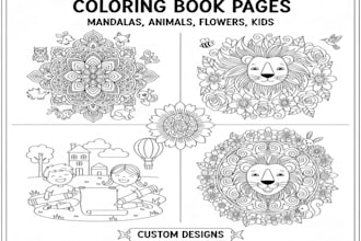 design coloring book interiors and printable coloring pages, book cover for KDP
