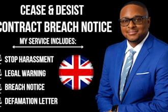 draft a cease and desist letter breach of contract notice to stop violations 24h