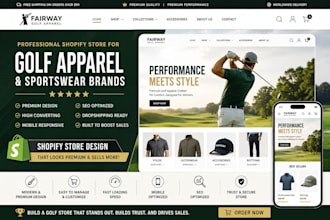 design golf apparel shopify store, golf website, sports, golf dropshipping store