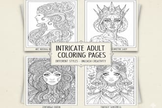 create adult coloring pages and stress relief coloring book interiors for KDP