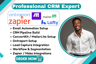 setup fluentcrm mailerlite, convertkit, or ontraport email automation and CRM