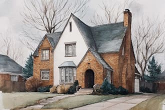 create house and building photo into watercolor art