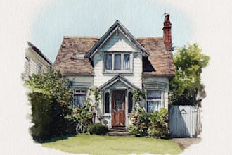 create house or building photo into watercolor art