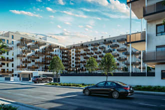 craft stunning 3d apartment exterior,resisdential complex,urban landscape,condos