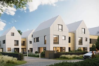 craft 3d contemporary townhouse,gabled buildings,courtyard render, outdoor patio