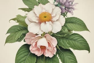 create line art illustration botanical, flower beautifully