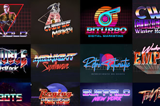 custom 80s style 3d chrome and synthwave logo design