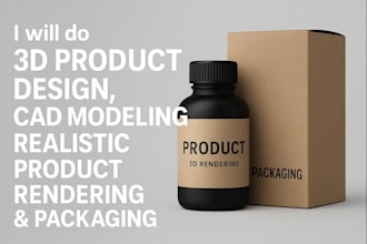 do 3d product design, cad modelling, realistic product rendering and packaging