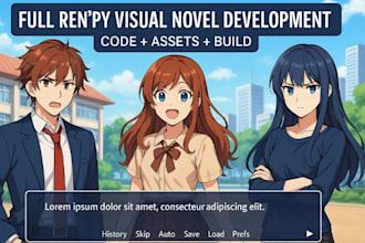 build anime style renpy visual novel coding, art integration and full vn