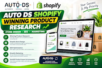 use auto ds for shopify store winning product research, design, SEO, marketing