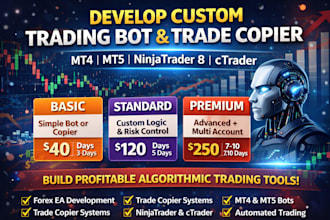 develop custom trading bot or trade copier for mt4, mt5, ninjatrader and ctrader