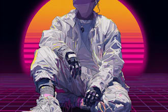 draw retrowave cyberpunk synthwave with my style