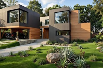 3d luxury villa house, revit exterior design,outdoor living,garden layout render