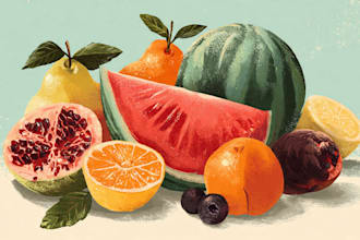 draw food, drink, fruit, vegetables illustration