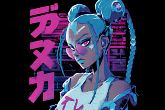 draw retro cyberpunk anime for merchandise tshirt