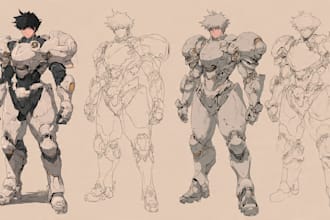draw anime, mecha, armor, character, concept art or artwork