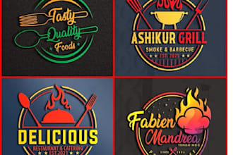 design food and restaurant logo, BBQ menu