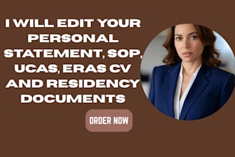 edit your personal statement, sop, ucas, eras CV and residency documents
