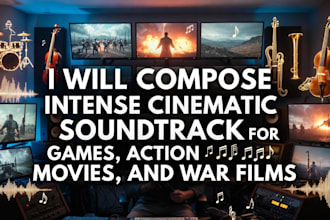 compose intense cinematic soundtrack for games, action movies, and war films