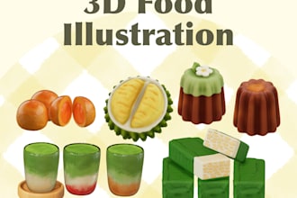 create cute and stylized 3d food illustration for you