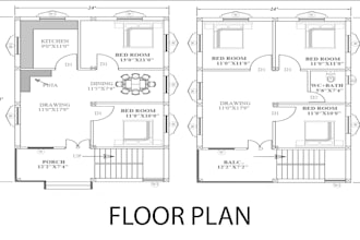 do fast architectural 2d floor plan, home plan, house plan, autocad 2d drawings