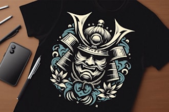 design a vintage samurai mask logo with t shirt design