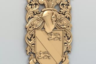 create 3d heraldic crest,medieval logo model,engraving,wall art,cnc,3d print,stl