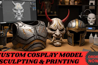 sculpt wearable 3d cosplay mask 3d helmet print, paint and ship 3d armor model