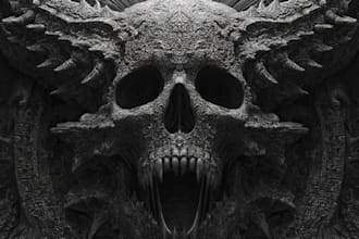 make a detailed dark, brutal, horror, and heavy metal art