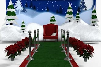 do 3d low poly christmas scenes cozy rooms winter characters snowy environments