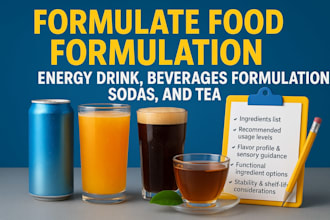 formulate food formulation, energy drink, beverages formulation sodas, and tea