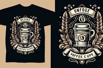 do a vintage coffee cup logo with t shirt design