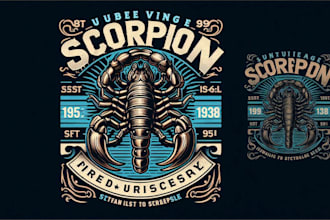do a unique vintage scorpion logo with t shirt design
