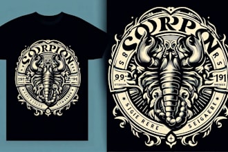 do a vintage scorpion logo with t shirt design