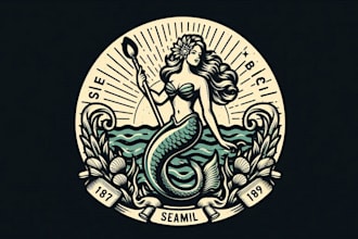 do a unique vintage mermaid logo with t shirt design
