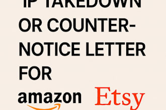 draft IP takedown or counter notice letters for amazon, etsy
