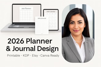 design professional 2026 printable planner,diary,calender,journal for KDP,etsy