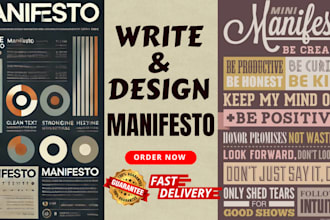 create a unique and professional manifesto, ghostwriting, design, and typography