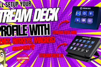 set up your stream deck profile, setup scenes, hotkeys, etc