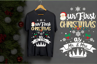 create custom christmas t shirt design, typography, retro, merry t shirt