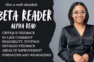 alpha or beta read review your book, fantasy, mystery science fiction novel