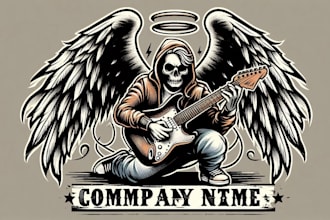 do angel guitar sketch grunge rock mascot logo in my style