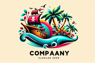 create modern tropical pirate themed logo with text with any file