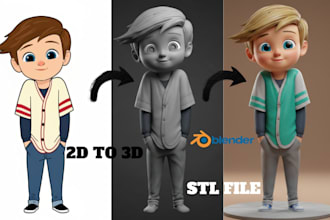 turn 2d concept to stylized 3d character 2d to 3d model stl for printing