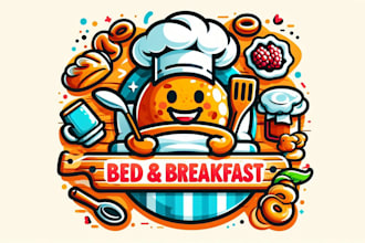 make unique food bed breakfast mascot logo in one day