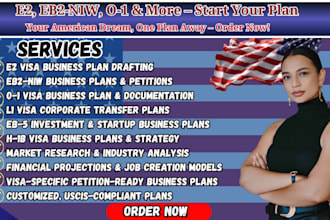 draft immigration business plan for e2, eb2 niw, petition o1, l1, eb5, h1b visas