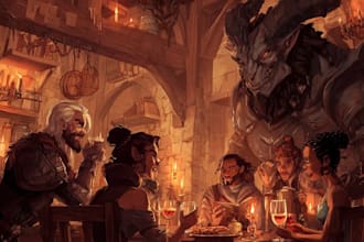 paint illustration dnd character art, dnd party, game art