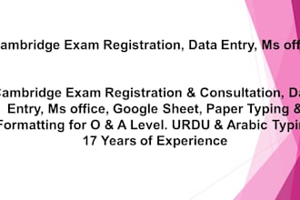 data entry, cambridge exam registration