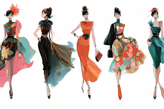 draw a fashion or editorial illustration, sketch, commercial concept